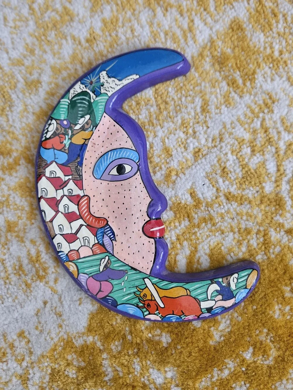 Vintage Mexico Folk Art Eclipse Star Moon Decor - Picture 2 of 4